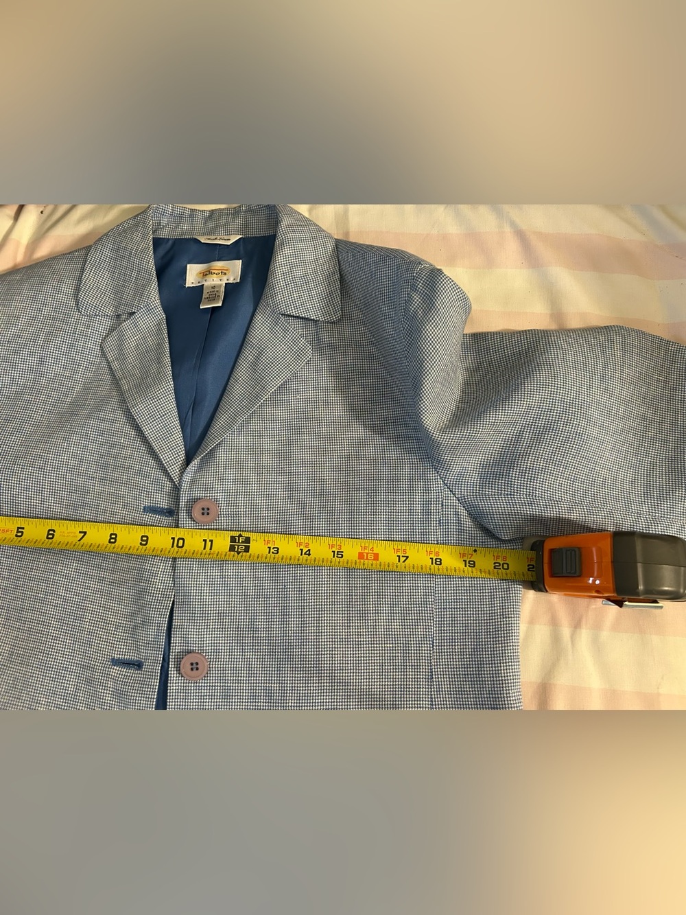 Talbots Women Petites Blue Houndstooth 100% Linen Blazer Women’s Size 10 - Picture 5 of 11